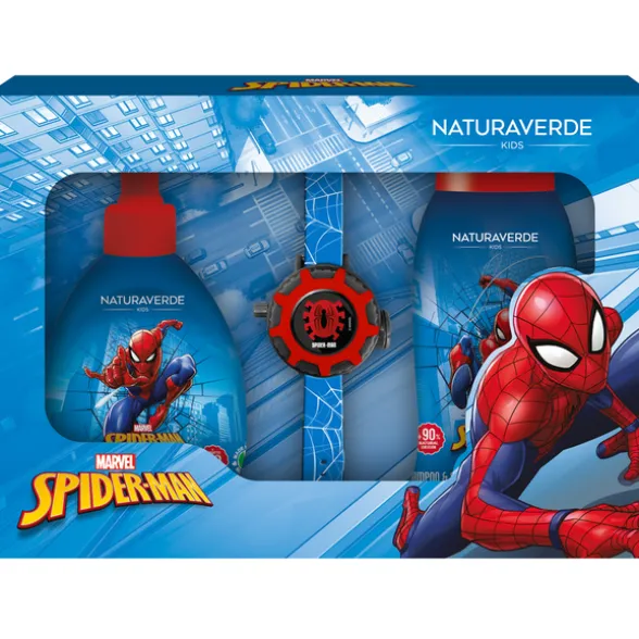 NATURAVERDE KIDS COFANETTO SPIDER-MAN: DOCCIASHAMPOO 250 ML + SAPONE LIQUIDO 250 ML + OROLOGIO PROIETTORE