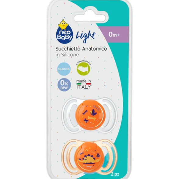 NEO BABY SUCCHIETTO 2 PEZZI ANATOMICO IN SILICONE ARANCIO MINI 0m+