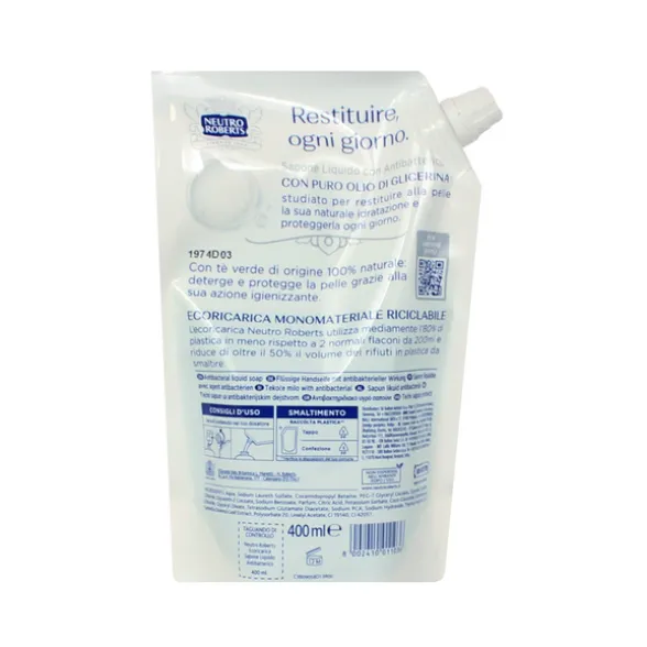 NEUTRO ROBERTS SAPONE LIQUIDO CON ANTIBATTERICO CON TE' VERDE BUSTA ECO 400 ML