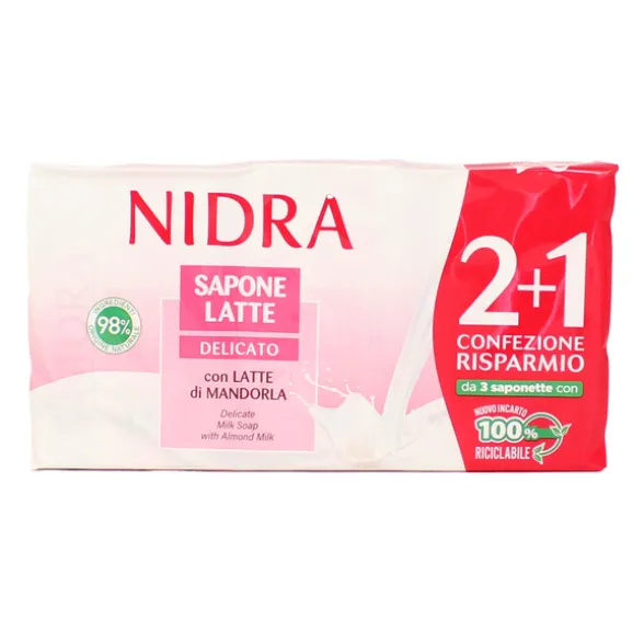 NIDRA SAPONELATTE DELICATO CON LATTE DI MANDORLA 2 + 1 PEZZI 90 GRAMMI