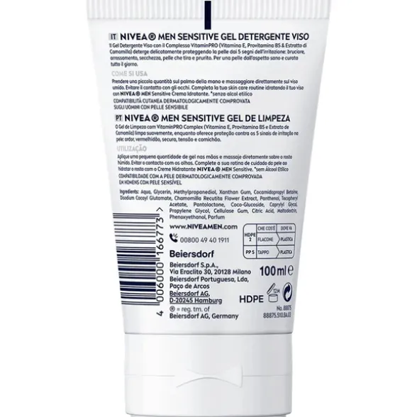 NIVEA FOR MEN SENSITIVE GEL DETERGENTE VISO TUBO 100 ML