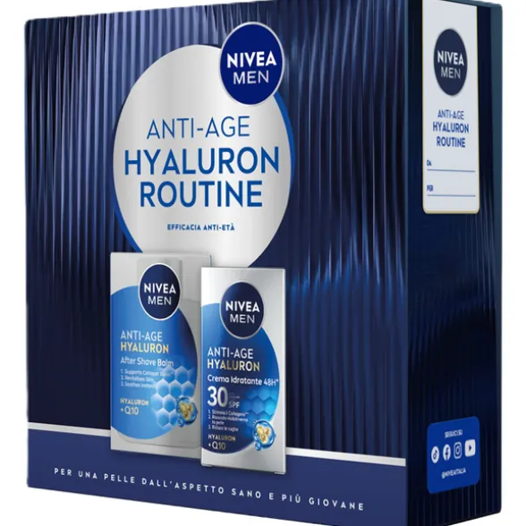 NIVEA MEN COFANETTO ANTI AGE HYALURON ROUTINE VISO; AFTER SHAVE BALM ANTI AGE 100 ML + CREME HYDRATING SPF3050 ML