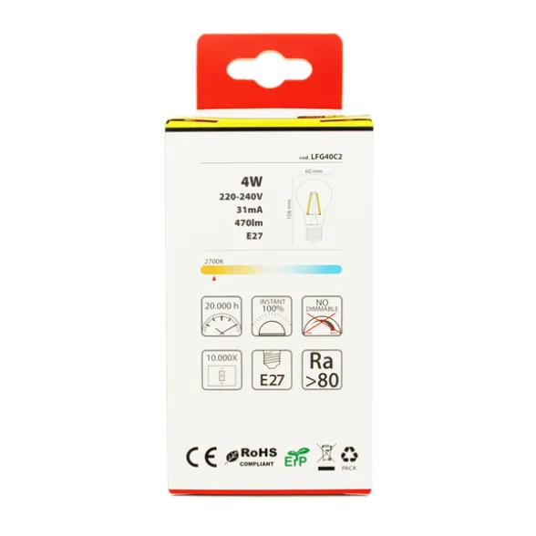 NOVALINE LAMPADINA LED FILAMENTO GOCCIA 4W=40 W E27 RISPARMIO ENERGETICO 87%
