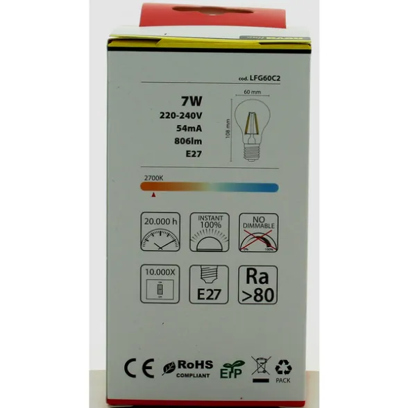 NOVA LINE LAMPADINA LED FILAMENTO GOCCIA 7W=60w E27 LUCE CALDA