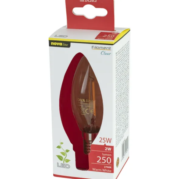 NOVALINE LAMPADINA LED FILAMENTO OLIVA 2W=25W E14 RISPARMIO ENERGETICO 89% LUMEN 250 2700K