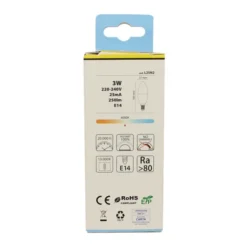 NOVALINE LAMPADINA LED OLIVA 3W- LED EPISTAR-257 Lm- 25000 h-230V-LUCE NATURALE 4000K-EQUIVALENTE DI UNA LAMPADINA DA 25W AD INCANDESCENZA- CLASSE A+