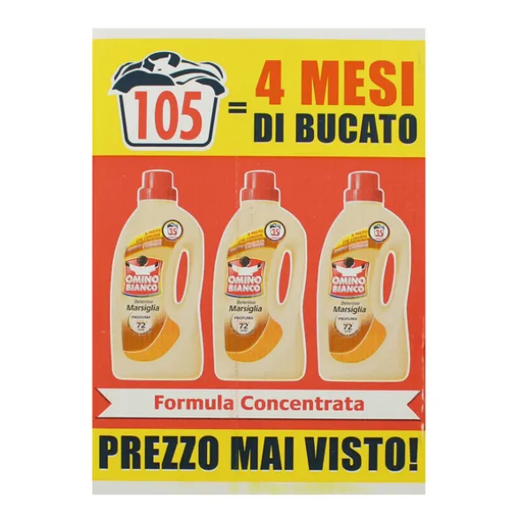 OMINO BIANCO DETERSIVO LIQUIDO BUCATO LAVATRICE MARSIGLIA 35 LAVAGGI x 3 PEZZI 4200 ML