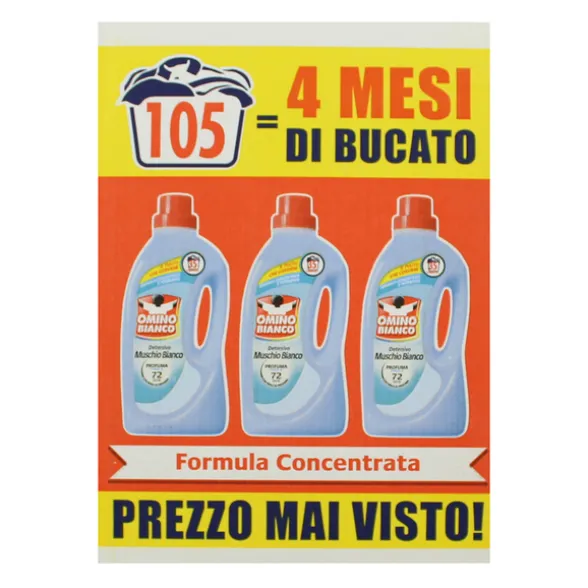 OMINO BIANCO DETERSIVO LIQUIDO BUCATO LAVATRICE MUSCHIO BIANCO 35 LAVAGGI x 3 PEZZI 4200 ML