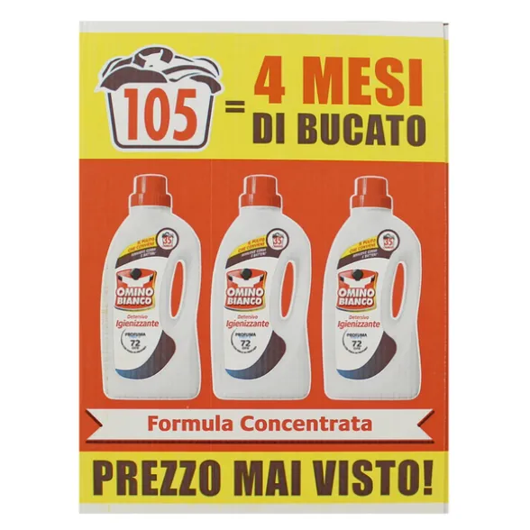 OMINO BIANCO DETERSIVO LIQUIDO BUCATO LAVATRICE IGIENIZZANTE 35 LAVAGGI x 3 PEZZI 4200 ML