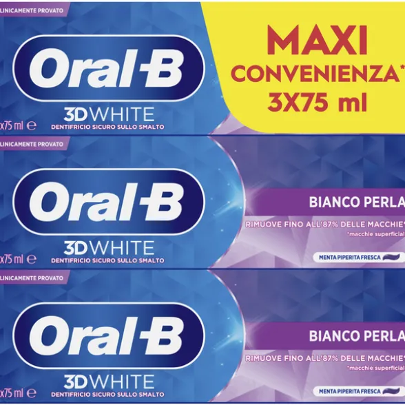 ORAL B DENTIFRICIO 3D WHITE BIANCO PERLA 3 PEZZI DA 75 ML