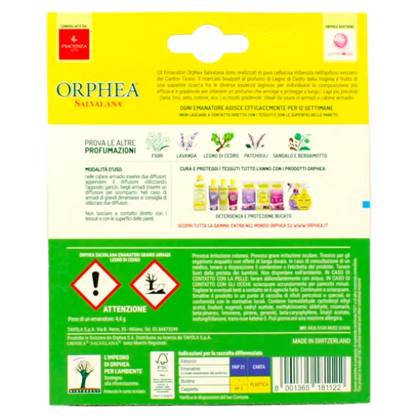 ORPHEA SALVALANA ANTI TARME EMANATORI GRANDI ARMADI LEGNO DI CEDRO 2 PZ