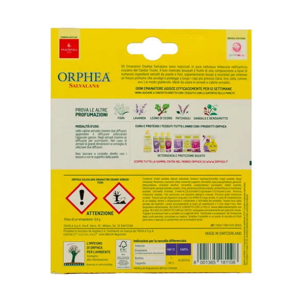ORPHEA SALVALANA ANTI TARME EMANATORI GRANDI ARMADI FIORI 2 PZ