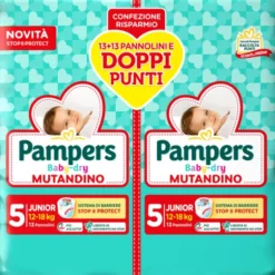 PAMPERS BABY DRY MUTANDINO 5 JUNIOR 12-18 KG 13+13 PEZZI PACCO DOPPIO