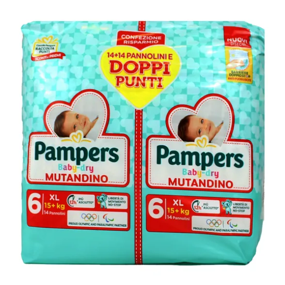 PAMPERS BABY DRY MUTANDINO 6 XL 15+ KG 13+13 PEZZI PACCO DOPPIO