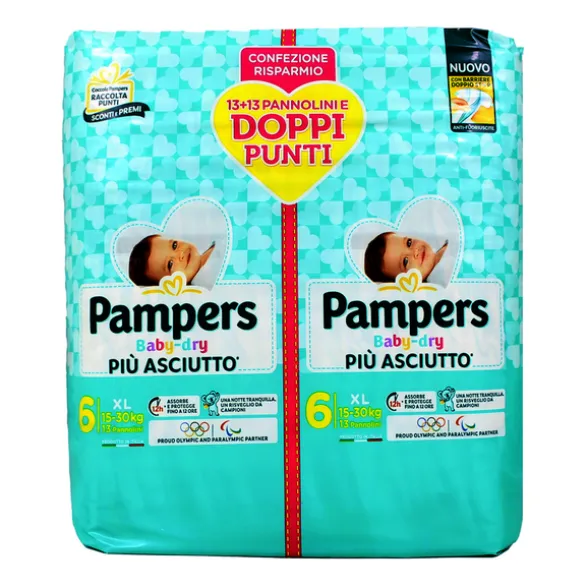 PAMPERS BABY DRY 6 XL 15-30 KG 13+13 PEZZIPACCO DOPPIO