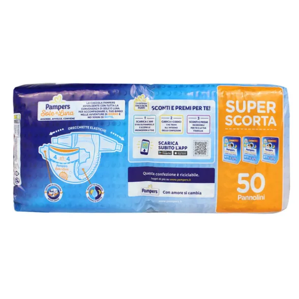 PAMPERS PANNOLINI SOLE E LUNA 4 MAXI 7-18 KG 50 PEZZI
