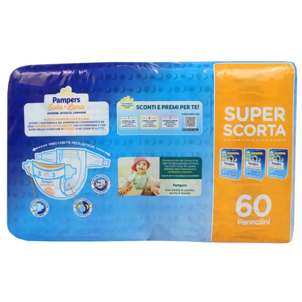 PAMPERS PANNOLINI SOLE E LUNA 3 MIDI 4-9 KG 60 PEZZI