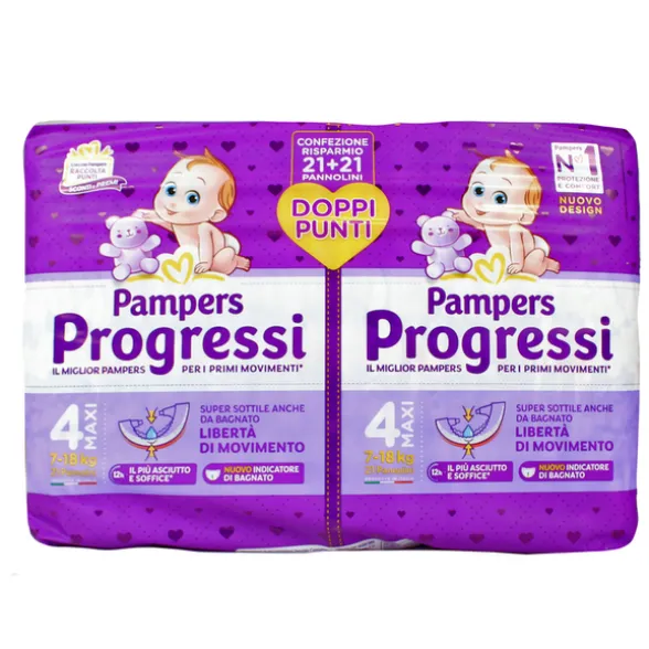 PAMPERS PROGRESSI 4 MAXI 7-18 KG 21+21 PEZZI PACCO DOPPIO