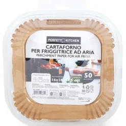 PERFETTO CARTAFORNO PER FRIGGITRICE AD ARIA CM 16 x 16 x 4,5 H BIODEGRADABILE COMPOSTABILE 50 PEZZI IN ASTUCCIO