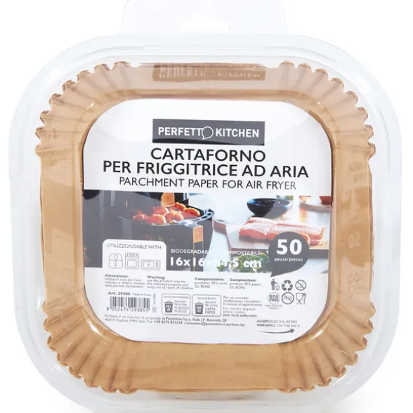 PERFETTO CARTAFORNO PER FRIGGITRICE AD ARIA CM 16 x 16 x 4,5 H BIODEGRADABILE COMPOSTABILE 50 PEZZI IN ASTUCCIO
