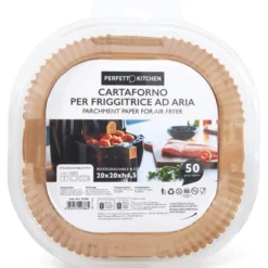 PERFETTO CARTAFORNO PER FRIGGITRICE AD ARIA CM 20 x 20 x 4,5 H BIODEGRADABILE COMPOSTABILE 50 PEZZI IN ASTUCCIO