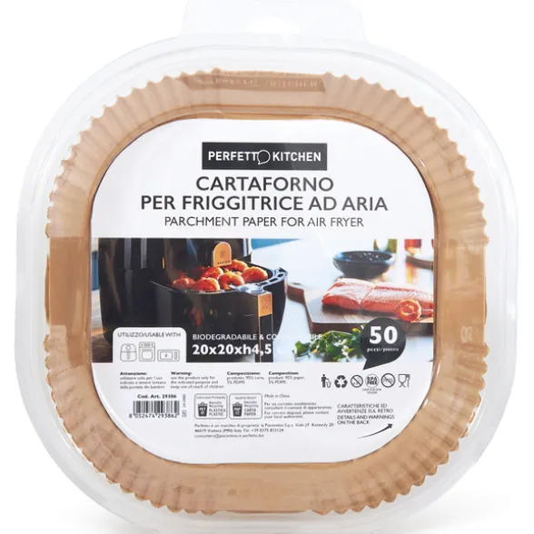 PERFETTO CARTAFORNO PER FRIGGITRICE AD ARIA CM 20 x 20 x 4,5 H BIODEGRADABILE COMPOSTABILE 50 PEZZI IN ASTUCCIO
