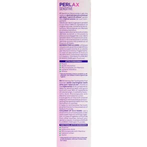 PERLAX DENTIFRICIO SENSITIVE 3X WHITE CARE SBIANCANTE PROTETTIVO CON ACIDO IALURONICO 75 ML