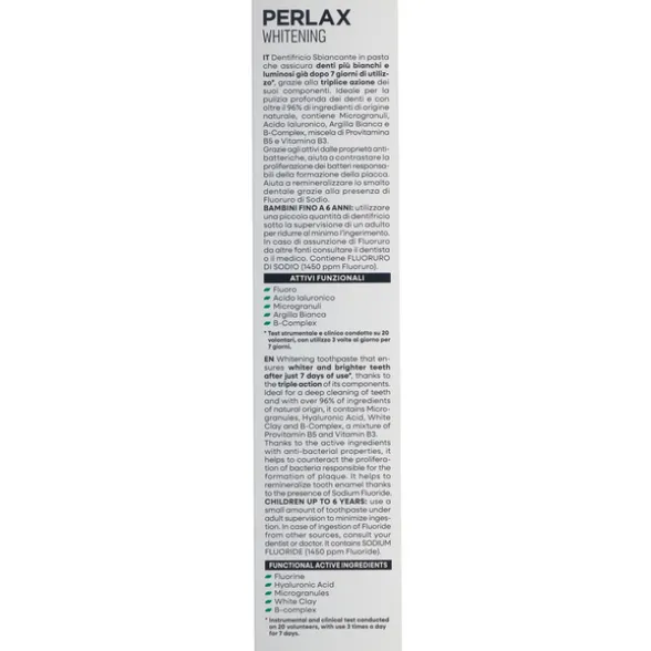 PERLAX DENTIFRICIO WHITENING 3X WHITE CARE SBIANCANTE CON MICROGRANULI CON ACIDO IALURONICO 75 ML