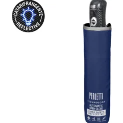 PERLETTI OMBRELLO UOMO MINI 54/8 APRI/CHIUDI TINTA BLU CON BORDINO CATARIFRANGENTE