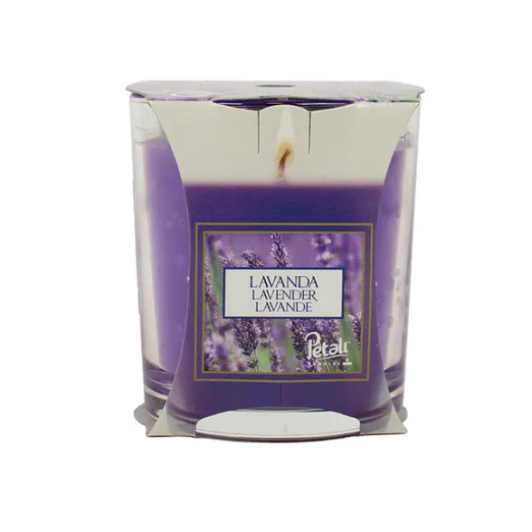 PETALI CANDELA PROFUMA AMBIENTE LAVANDA IN BICCHIERE DI VETRO 170 GRAMMI ARDENZA 45 ORE Diam.6,5sm e H 8cm