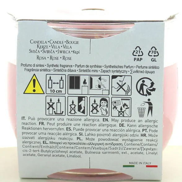 PETALI CANDELA PROFUMA AMBIENTE 30H FRAGRANZA ROSA 120 GRAMMI VASETTO IN VETRO
