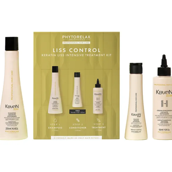 PHYTORELAX COFANETTO KERATIN LISS CONTROL TREATMENT: SHAMPOO LISCIANTE ANTICRESPO 250 ML + CREMA ISTANTANEA LISCIANTE ANTICRESPO 150 ML + BALSAMO LISCIANTE ANTICRESPO 100 ML
