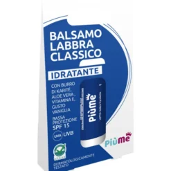 PIUME BALSAMO LABBRA CLASSICO IDRATANTE CON BURRO DI KARITE, ALOE VERA, VITAMINA E, GUSTO VANIGLIA