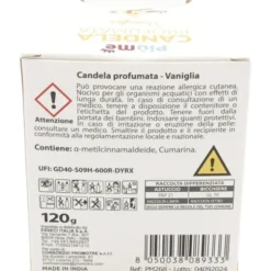 PIUME CANDELA PROFUMATA PROFUMAZIONE AMBIENTE VANIGLIA 120 GRAMMI