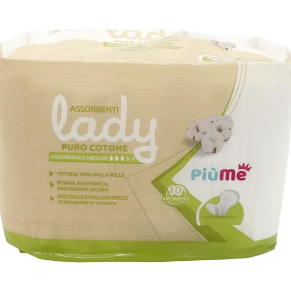 PIUME LADY ASSORBENTI PURO COTONE ANATOMICO ASSORBENZA MEDIUM 10 PEZZI