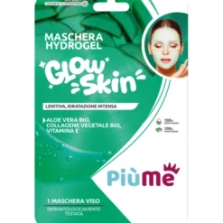 PIUME MASCHERA VISO HYDROGEL GLOW SKIN IN TESSUTO VEGETALE LENITIVA, IDRATAZIONE INTENSA, ALOE VERA BIO, COLLAGENE VEGETALE BIO e VITAMINA E