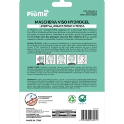 PIUME MASCHERA VISO HYDROGEL GLOW SKIN IN TESSUTO VEGETALE LENITIVA, IDRATAZIONE INTENSA, ALOE VERA BIO, COLLAGENE VEGETALE BIO e VITAMINA E