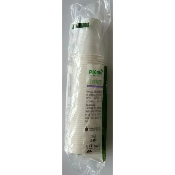 PIUME NATURALE 50 BICCHIERI BIODEGRADABILI & COMPOSTABILI 200 ML