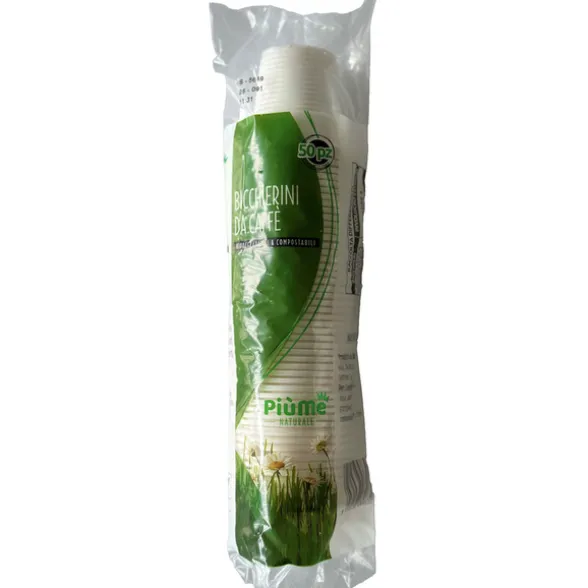 PIUME NATURALE 50 BICCHIERINI DA CAFFE' BIODEGRADABILI & COMPOSTABILI