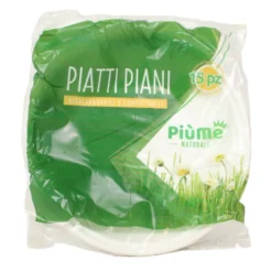 PIUME NATURALE 15 PIATTI PIANI BIODEGRADABILI & COMPOSTABILI