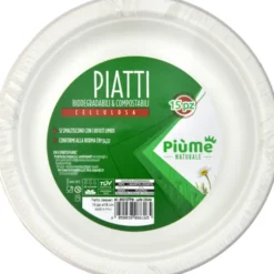 PIUME NATURALE PIATTO DESSERT 15 PEZZI 18 CM BIODEGRADABILI& COMPOSTABILI CELLULOSA