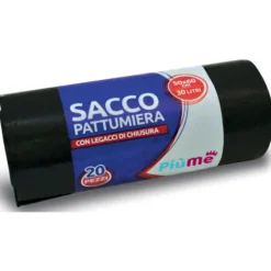 PIUME SACCO PATTUMIERA 50x60 30 LITRI 20 PEZZI CON LEGACCIO NERO