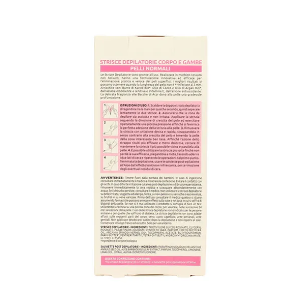 PIUME STRISCE DEPILATORIE CORPO E GAMBE CON BURRO DI KARITE' BIO, OLIO DI ARGAN BIO, CERA D'API & VITAMINA E PELLI NORMALI 16 PZ