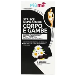 PIUME STRISCE DEPILATORIE CORPO E GAMBE DETOX CARBONE VEGETALE, ZENZERO BIO, CAMOMILLA BIO, OLIO DI JOJOBA BIO & VITAMINA E 8 PZ