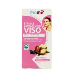 PIUME STRISCE DEPILATORIE VISO CON BURRO DI KARITE' BIO, OLIO DI ARGAN BIO, CERA D'API & VITAMINA E PELLI NORMALI 16 PZ