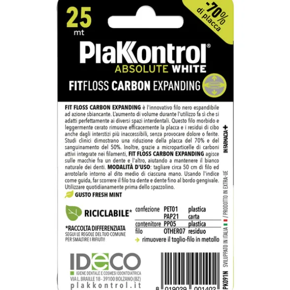 PLAKKONTROL PROFESSIONAL ABSOLUTE WHITE FILO INTERDENTALE FIT FLOSS CARBON 25 MT