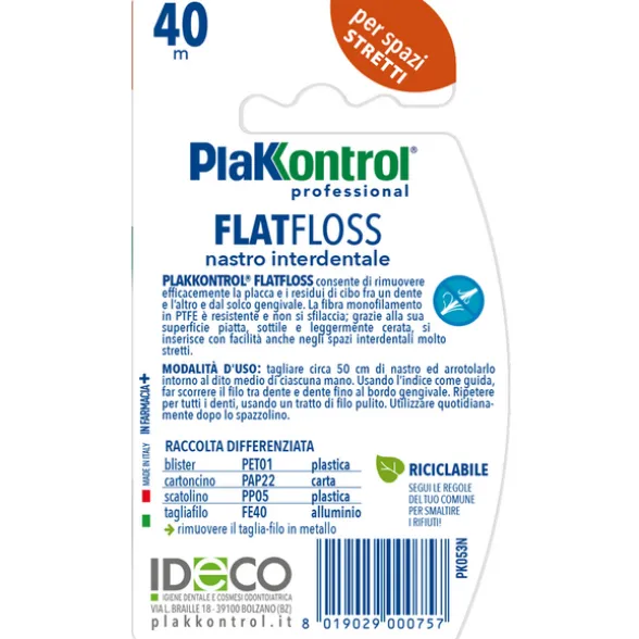 PLAKKONTROL PROFESSIONAL NASTRO INTERDENTALE FLAT FLOSS SPAZI STRETTI 40 MT