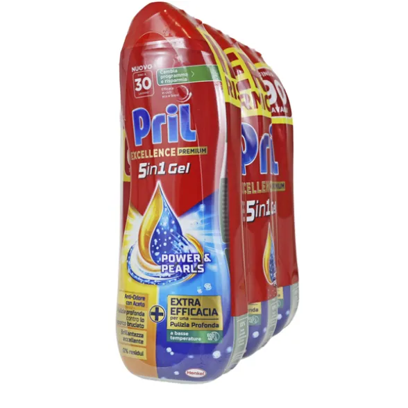PRIL EXCELLENCE DUO GEL LAVASTOVIGLIE ANTI ODORE CON ACETO 30 LAVAGGI 540 ML x 3 PEZZI