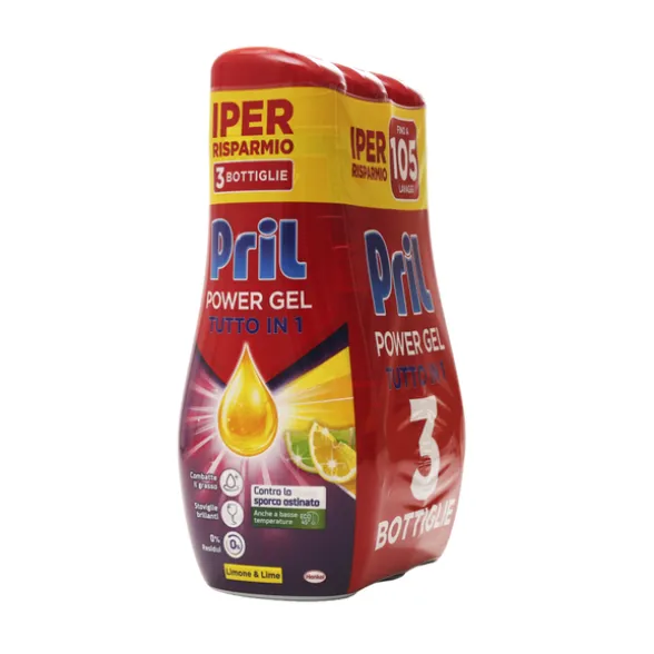 PRIL LAVASTOVIGLIE POWER GEL TUTTOin1 LIMONE & LIME 630 ML 3 PEZZI DA 35 LAVAGGI 1890 ML