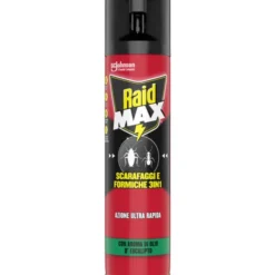RAID MAX INSETTICIDA SPRAY SCARAFAGGI e FORMICHE 3in1 AZIONE ULTRA RAPIDA CON AROMA DI OLIO D'EUCALIPTO 400 ML